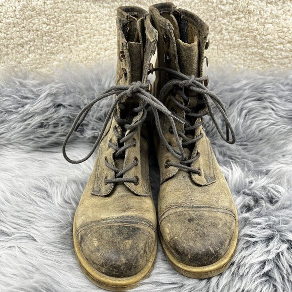 Vintage Bed Stu Distressed Military Combat Leather Boots Gray Beige Size 6.5 - Picture 2 of 11
